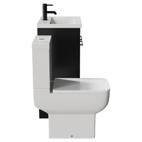 Alessio Matt Black 500mm Vanity Unit and Toilet Suite including Open Back Toilet and Floor Standing Vanity Unit with 2 Doors and Matt Black Handles Side View
