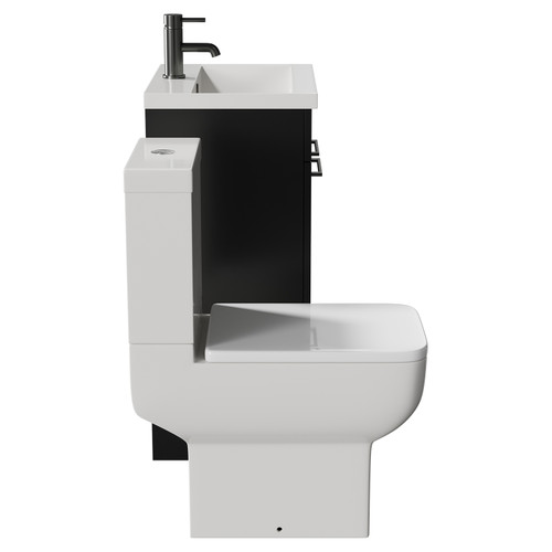 Alessio Matt Black 500mm Vanity Unit and Toilet Suite including Open Back Toilet and Floor Standing Vanity Unit with 2 Doors and Gunmetal Grey Handles Side View