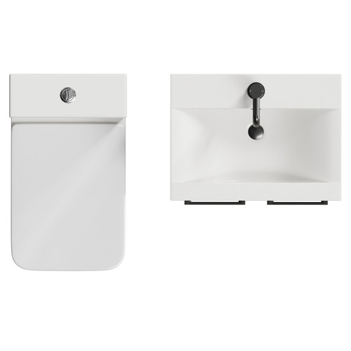 Alessio Matt Black 500mm Vanity Unit and Toilet Suite including Open Back Toilet and Floor Standing Vanity Unit with 2 Doors and Gunmetal Grey Handles View from Top