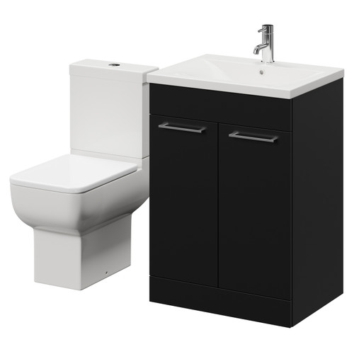 Alessio Matt Black 600mm Vanity Unit and Toilet Suite including Open Back Toilet and Floor Standing Vanity Unit with 2 Doors and Chrome Handles Right Hand View