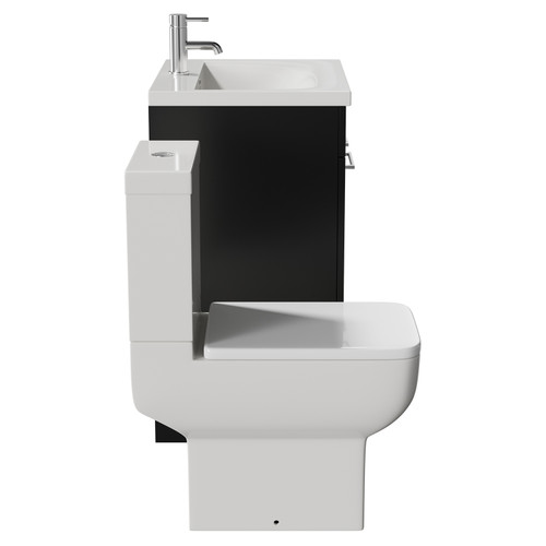 Alessio Matt Black 600mm Vanity Unit and Toilet Suite including Open Back Toilet and Floor Standing Vanity Unit with 2 Doors and Chrome Handles Side View