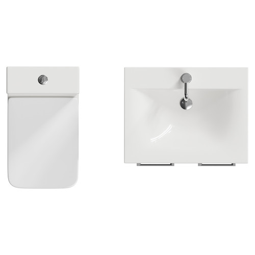 Alessio Matt Black 600mm Vanity Unit and Toilet Suite including Open Back Toilet and Floor Standing Vanity Unit with 2 Doors and Chrome Handles View from Top