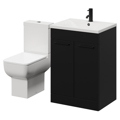 Alessio Matt Black 600mm Vanity Unit and Toilet Suite including Open Back Toilet and Floor Standing Vanity Unit with 2 Doors and Matt Black Handles Right Hand View