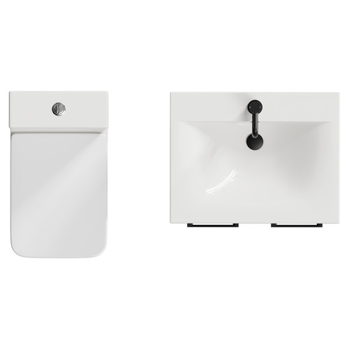 Alessio Matt Black 600mm Vanity Unit and Toilet Suite including Open Back Toilet and Floor Standing Vanity Unit with 2 Doors and Matt Black Handles View from Top