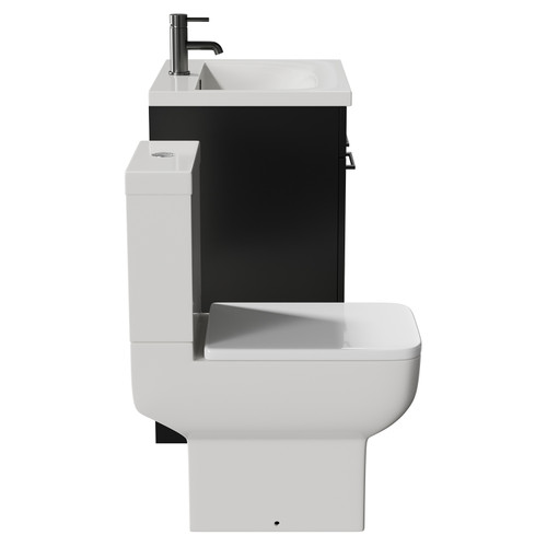 Alessio Matt Black 600mm Vanity Unit and Toilet Suite including Open Back Toilet and Floor Standing Vanity Unit with 2 Doors and Gunmetal Grey Handles Side View