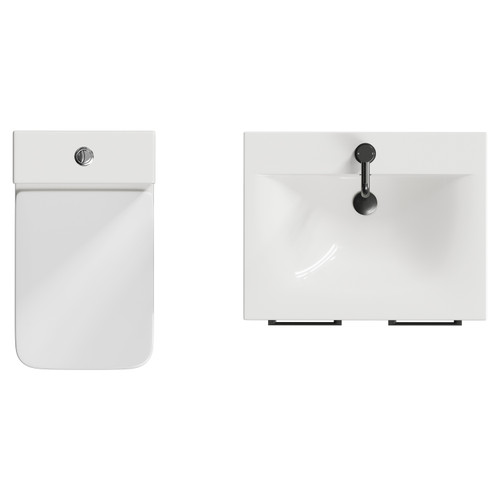 Alessio Matt Black 600mm Vanity Unit and Toilet Suite including Open Back Toilet and Floor Standing Vanity Unit with 2 Doors and Gunmetal Grey Handles View from Top