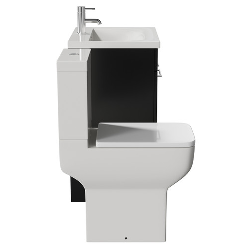 Alessio Matt Black 600mm Vanity Unit and Toilet Suite including Comfort Height Toilet and Floor Standing Vanity Unit with 2 Doors and Chrome Handles Side View