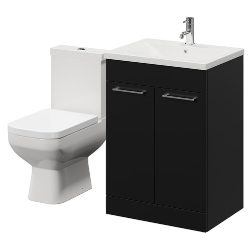 Turin Matt Black 600mm Floor Standing Vanity Unit and Toilet Suite with 1 Tap Hole Glide Basin and 2 Doors with Chrome Handles Right Hand View
