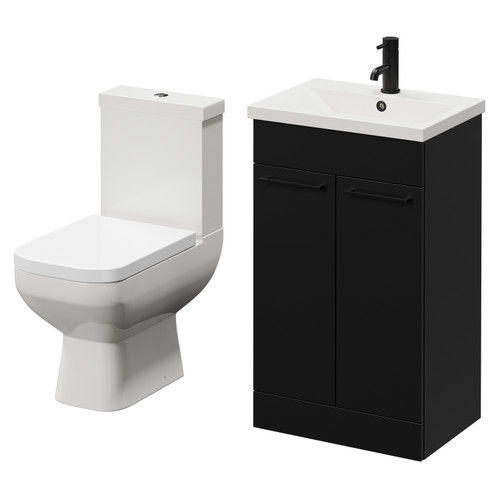 Turin Matt Black 500mm Floor Standing Vanity Unit and Toilet Suite with 1 Tap Hole Glide Basin and 2 Doors with Matt Black Handles Right Hand View