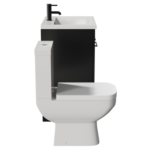 Turin Matt Black 600mm Floor Standing Vanity Unit and Toilet Suite with 1 Tap Hole Glide Basin and 2 Doors with Matt Black Handles Side View