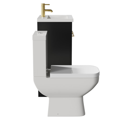 Turin Matt Black 500mm Floor Standing Vanity Unit and Toilet Suite with 1 Tap Hole Glide Basin and 2 Doors with Brushed Brass Handles Side View