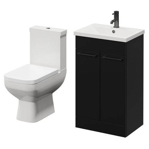 Turin Matt Black 500mm Floor Standing Vanity Unit and Toilet Suite with 1 Tap Hole Glide Basin and 2 Doors with Gunmetal Grey Handles Right Hand View
