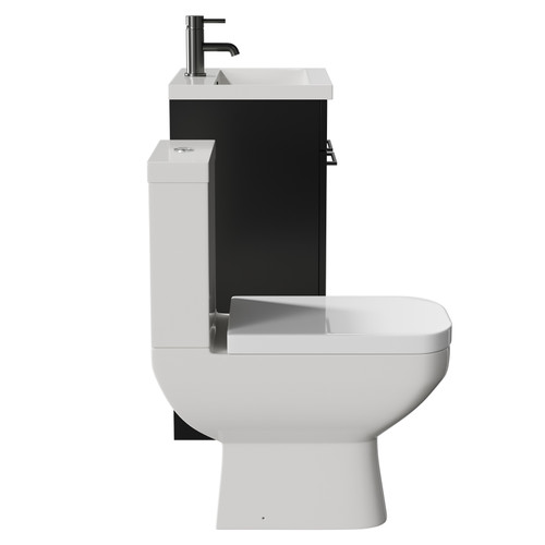 Turin Matt Black 500mm Floor Standing Vanity Unit and Toilet Suite with 1 Tap Hole Glide Basin and 2 Doors with Gunmetal Grey Handles Side View