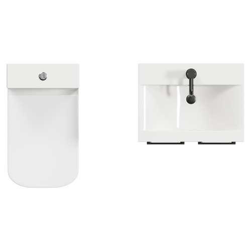 Turin Matt Black 500mm Floor Standing Vanity Unit and Toilet Suite with 1 Tap Hole Glide Basin and 2 Doors with Gunmetal Grey Handles View from Top
