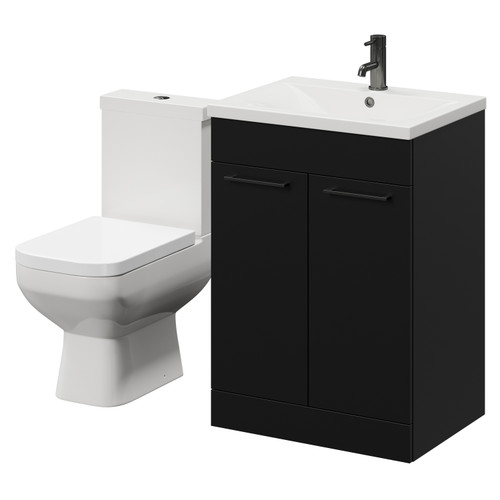 Turin Matt Black 600mm Floor Standing Vanity Unit and Toilet Suite with 1 Tap Hole Glide Basin and 2 Doors with Gunmetal Grey Handles Right Hand View