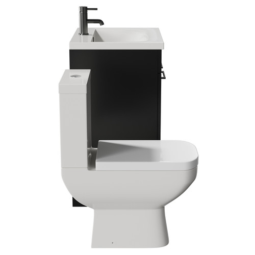 Turin Matt Black 600mm Floor Standing Vanity Unit and Toilet Suite with 1 Tap Hole Glide Basin and 2 Doors with Gunmetal Grey Handles Side View