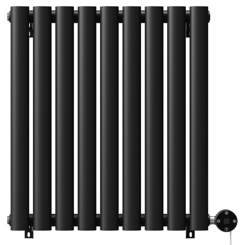 Boone Colore Matt Black 600mm x 540mm Horizontal Digital Thermostatic Electric Single Panel Radiator Front View