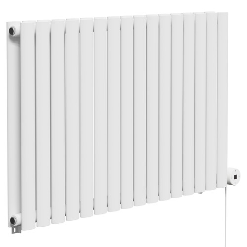 Boone White 600mm x 960mm Horizontal Digital Thermostatic Electric Double Panel Radiator Left Hand Side View