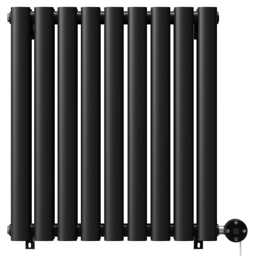 Boone Colore Matt Black 600mm x 540mm Horizontal Digital Thermostatic Electric Double Panel Radiator Front View