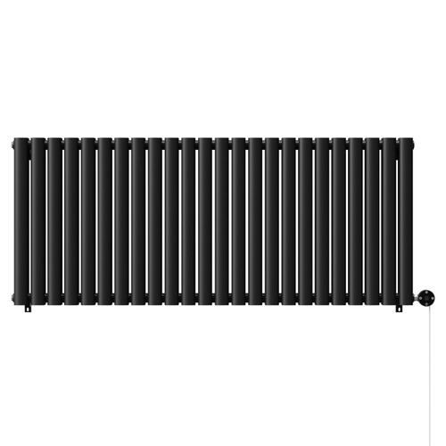 Boone Colore Matt Black 600mm x 1440mm Horizontal Digital Thermostatic Electric Double Panel Radiator Front View
