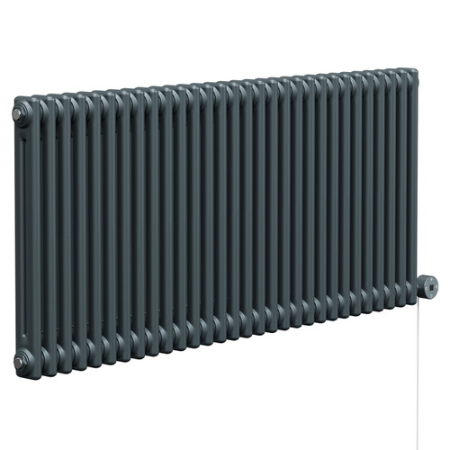 Colosseum Anthracite 600mm x 1340mm Horizontal Digital Thermostatic Electric Double Column Radiator Left Hand Side View