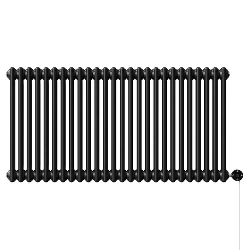 Colosseum Colore Matt Black 600mm x 1164mm Horizontal Digital Thermostatic Electric Double Column Radiator Front View