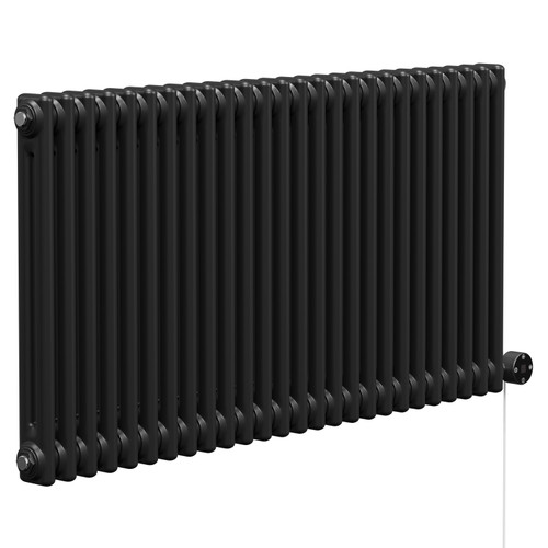Colosseum Colore Matt Black 600mm x 1164mm Horizontal Digital Thermostatic Electric Double Column Radiator Left Hand Side View