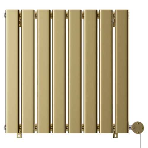 Hudson Colore Brushed Brass 600mm x 604mm Horizontal Digital Thermostatic Electric Single Panel Radiator View from Front