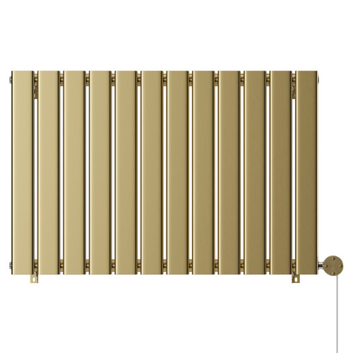 Hudson Colore Brushed Brass 600mm x 908mm Horizontal Digital Thermostatic Electric Single Panel Radiator View from Front