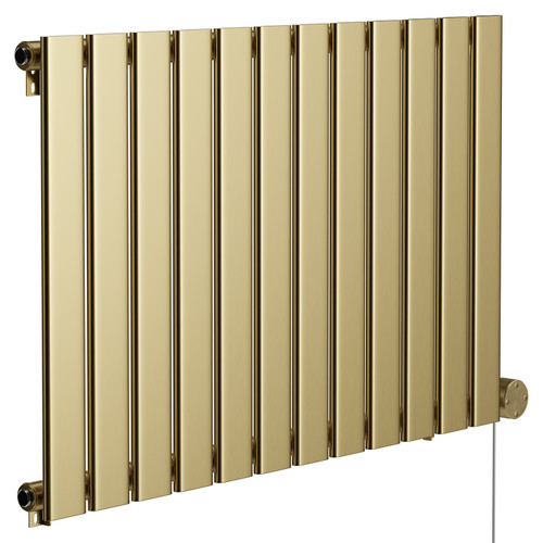Hudson Colore Brushed Brass 600mm x 908mm Horizontal Digital Thermostatic Electric Single Panel Radiator Left Hand View