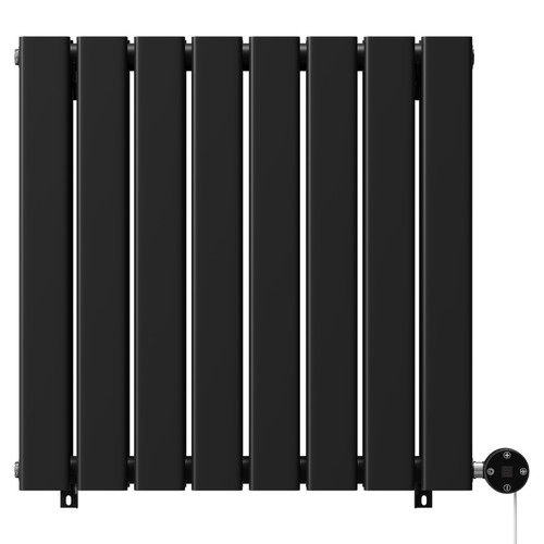 Hudson Colore Matt Black 600mm x 604mm Horizontal Digital Thermostatic Electric Double Panel Radiator View from Front