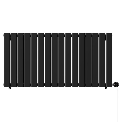 Hudson Colore Matt Black 600mm x 1212mm Horizontal Digital Thermostatic Electric Double Panel Radiator View from Front