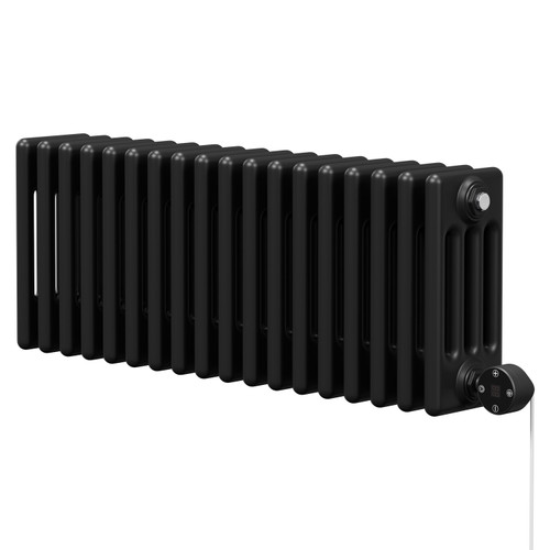 Colosseum Colore Matt Black 300mm x 812mm Horizontal Digital Thermostatic Electric Quadruple Column Radiator Right Hand View