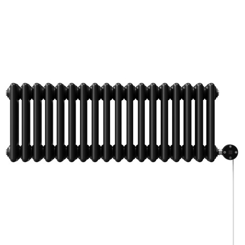 Colosseum Colore Matt Black 300mm x 812mm Horizontal Digital Thermostatic Electric Quadruple Column Radiator View from Front