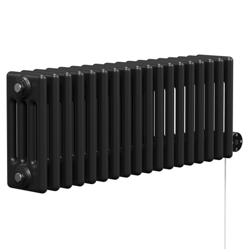 Colosseum Colore Matt Black 300mm x 812mm Horizontal Digital Thermostatic Electric Quadruple Column Radiator Left Hand View
