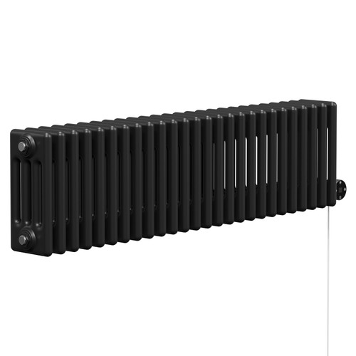 Colosseum Colore Matt Black 300mm x 1164mm Horizontal Digital Thermostatic Electric Quadruple Column Radiator Left Hand View