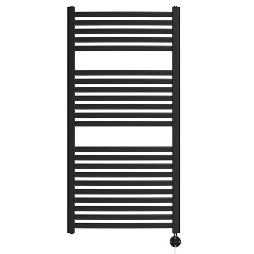 Columbus Colore Matt Black 1200mm x 600mm Curved Digital Thermostatic Electric Heated Towel Rail View from Front