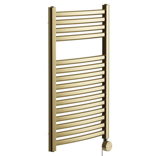 Columbus Colore Brushed Brass 800mm x 500mm Curved Digital Thermostatic Electric Heated Towel Rail Left Hand View Columbus Colore Brushed Brass 800mm x 500mm Curved Digital Thermostatic Electric Heated Towel Rail Left Hand View
