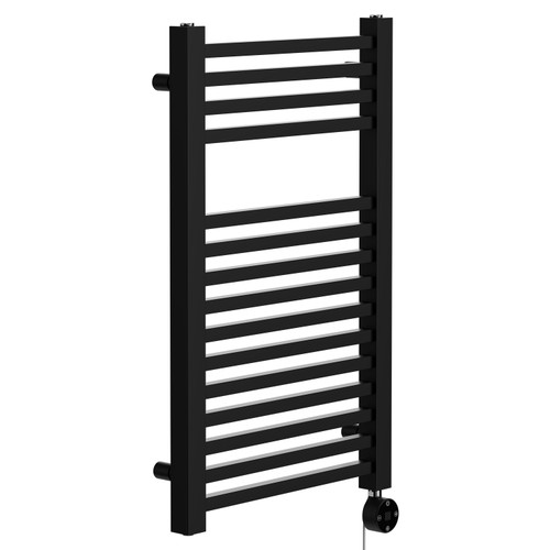 Galileo Colore Matt Black 800mm x 490mm Square Digital Thermostatic Electric Heated Towel Rail Left Hand View