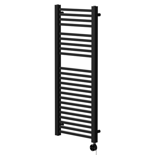 Galileo Colore Matt Black 1200mm x 490mm Square Digital Thermostatic Electric Heated Towel Rail Right Hand View
