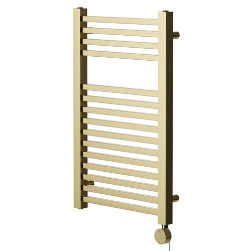 Galileo Colore Brushed Brass 800mm x 490mm Square Digital Thermostatic Electric Heated Towel Rail Right Hand View