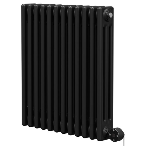 Colosseum Colore Matt Black 600mm x 554mm Horizontal Digital Thermostatic Electric Triple Column Radiator Right Hand View
