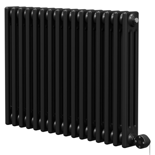 Colosseum Colore Matt Black 600mm x 821mm Horizontal Digital Thermostatic Electric Triple Column Radiator Right Hand View