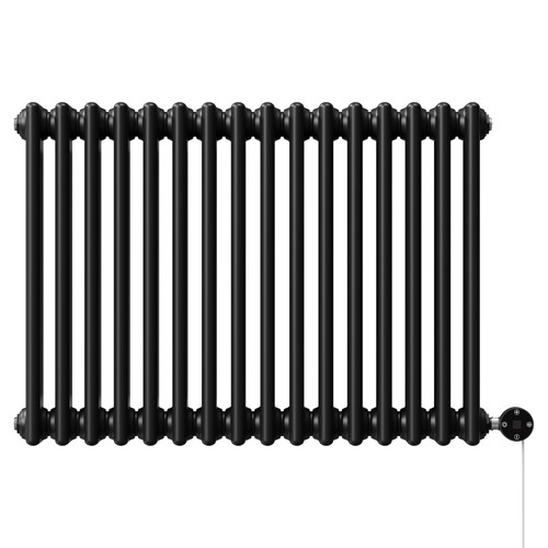 Colosseum Colore Matt Black 600mm x 821mm Horizontal Digital Thermostatic Electric Triple Column Radiator View from Front