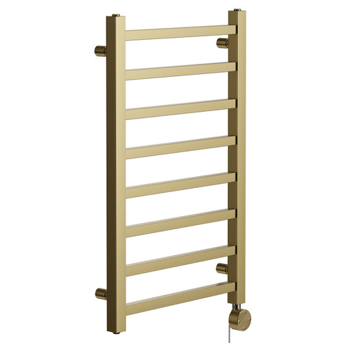 Blaine Colore Brushed Brass 800mm x 500mm Straight Digital Thermostatic Electric Heated Towel Rail Left Hand View
