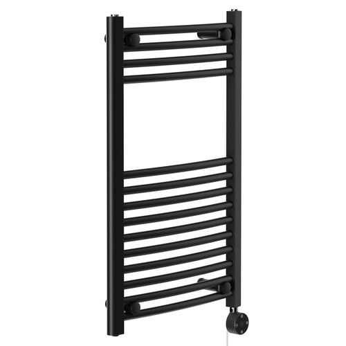 Marco Colore Matt Black 800mm x 500mm Curved Digital Thermostatic Electric Heated Towel Rail Left Hand View