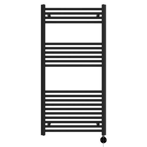 Pizarro Colore Matt Black 1200mm x 600mm Straight Digital Thermostatic Electric Heated Towel Rail View from Front