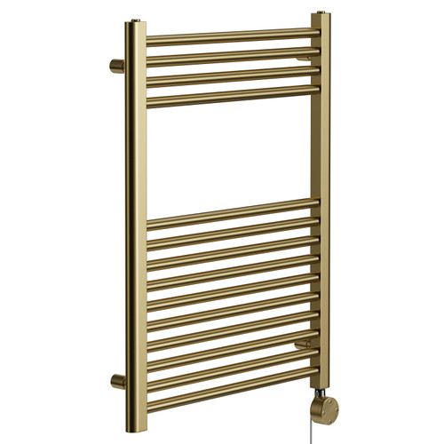 Pizarro Colore Brushed Brass 800mm x 600mm Straight Digital Thermostatic Electric Heated Towel Rail Left Hand View