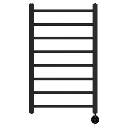 Cohen Colore Matt Black 800mm x 500mm Straight Digital Thermostatic Electric Heated Towel Rail View from Front