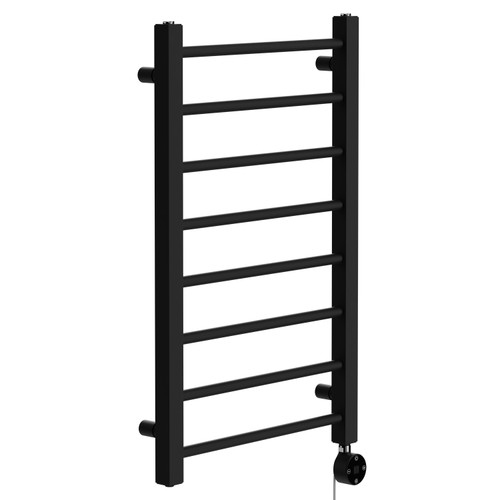 Cohen Colore Matt Black 800mm x 500mm Straight Digital Thermostatic Electric Heated Towel Rail Left Hand View